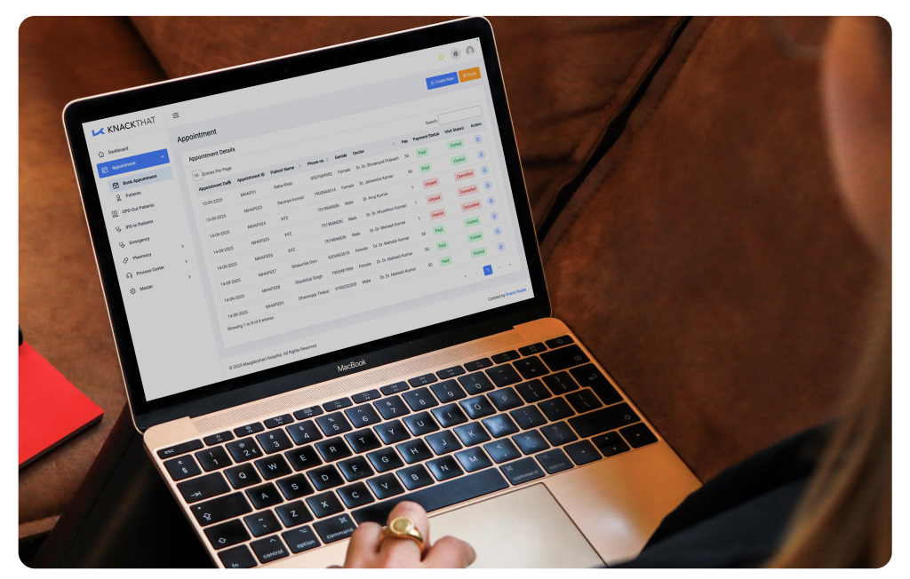 KnackThat healthcare software dashboard – managing patient flow, billing, appointments, and campaign tracking